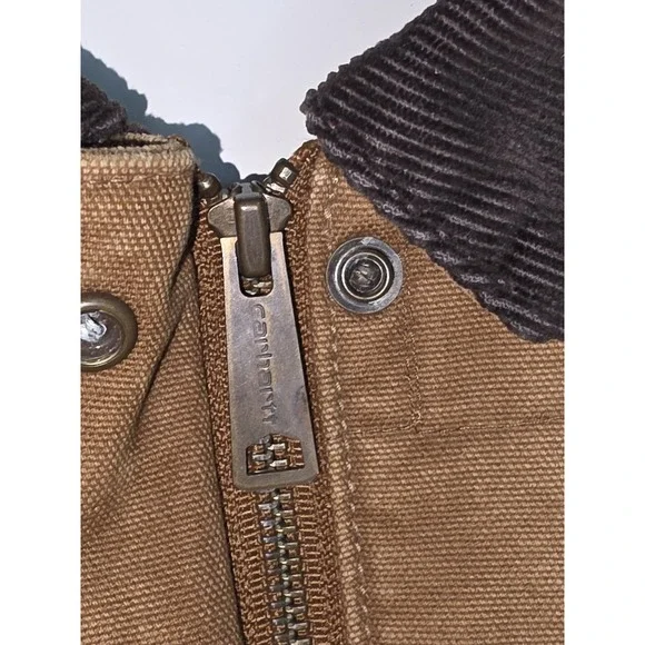 Carhartt Quilted Canvas Work Jacket Brown Corduroy Collar Mens XL - Picture 9 of 15